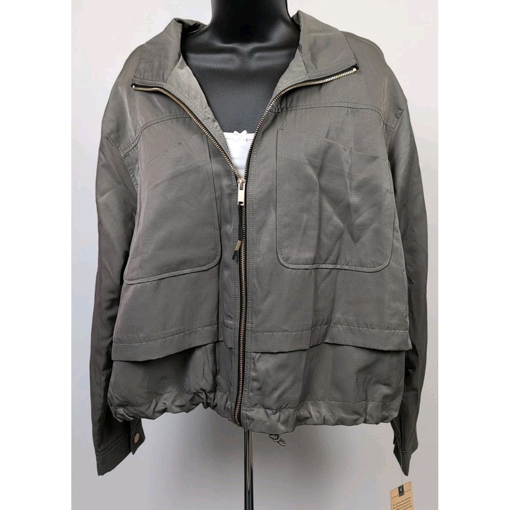Democracy Womens Size M Sateen Olive Green Zip Up Jacket NWT - Picture 2 of 7